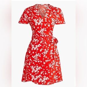 Jcrew red floral wrap dress, size 0